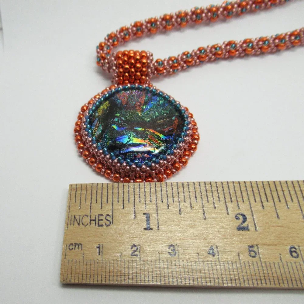 Handwoven Dichroic glass pendant with necklace